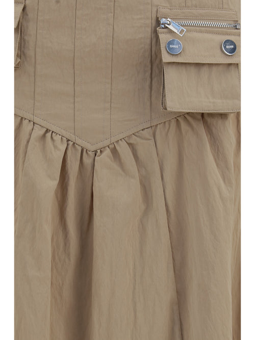 Ganni Corset-detail and ruched midi Skirt - Warm Sand