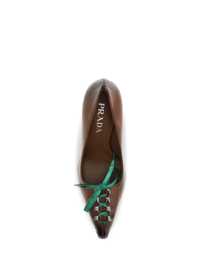 Prada Leather lace-up Pumps - Cacao