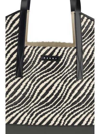 MARNI Raffia effect fabric Tote Bag