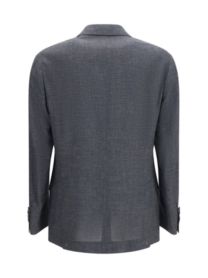 Brunello Cucinelli Deconstructed Jacket in flame-textured wool, silk, and linen - Dark Grey