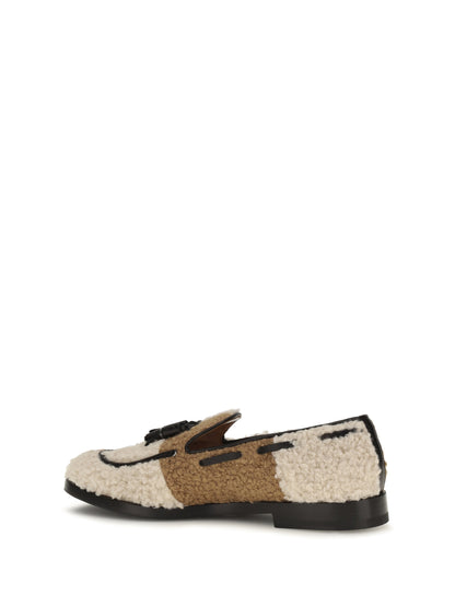 Fratelli Rossetti Two-tone bouclé-effect Loafers - Ivory /Noce