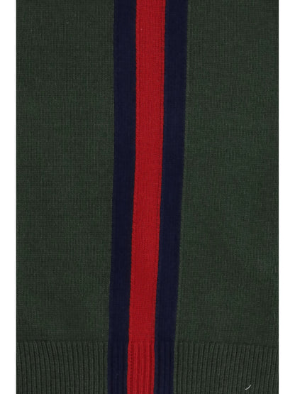 Gucci Web stripe wool Sweater for Girl - Moss Green/Blue/Red