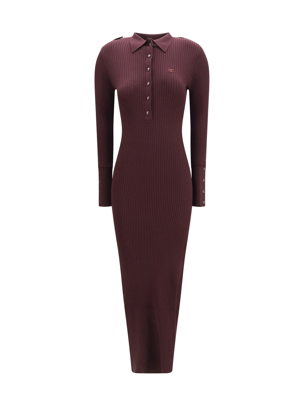 Courrèges Rib knit polo long Dress - Burgundy