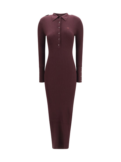 Courrèges Rib knit polo long Dress - Burgundy
