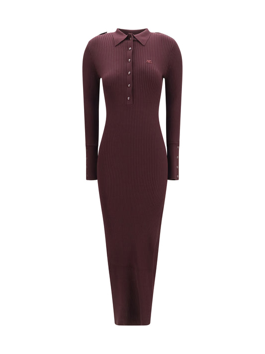 Courrèges Rib knit polo long Dress - Burgundy