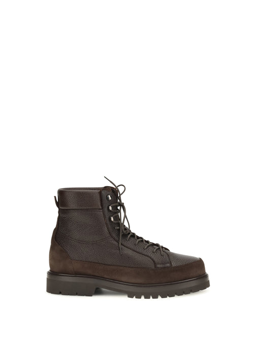Brunello Cucinelli Explorer délavé deer leather and suede Booties - Testa Di Moro+Moka