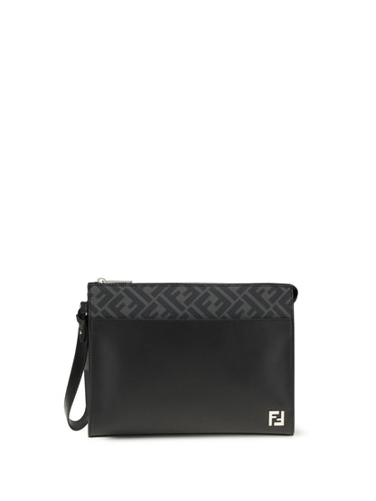 FENDI Leather FF canvas Pouch
