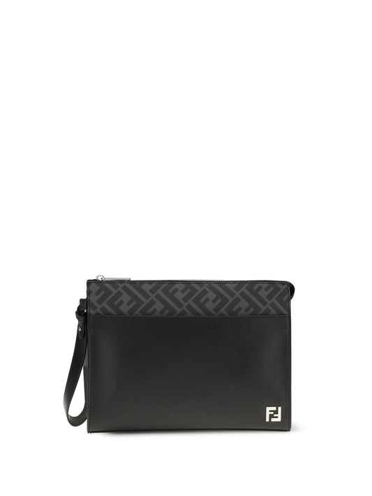 FENDI Leather FF canvas Pouch