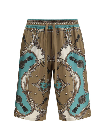 DOLCE & GABBANA Vanity bermuda Shorts in washed silk twill with Cargo print
