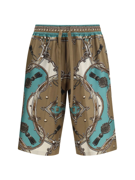 DOLCE & GABBANA Vanity bermuda Shorts in washed silk twill with Cargo print