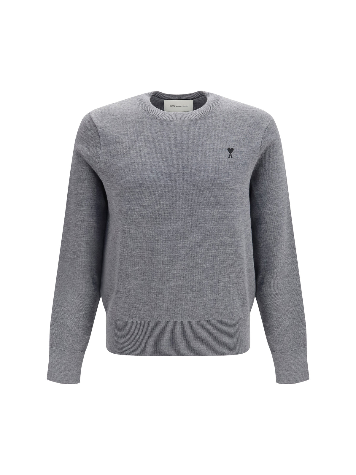 Ami Paris Pull Col Rond Ami De Coeur - Gris Cendre Chine/Noir