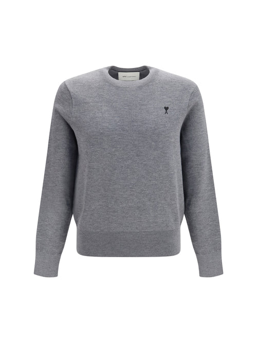 Ami Paris Pull Col Rond Ami De Coeur - Gris Cendre Chine/Noir