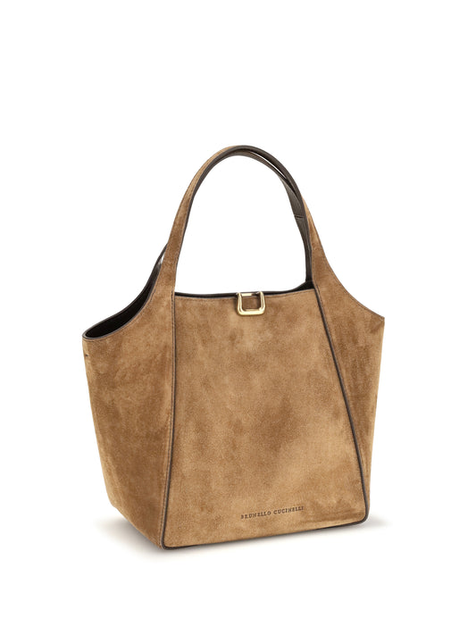 Brunello Cucinelli Small sartorial suede Bucket Bag - Caramello