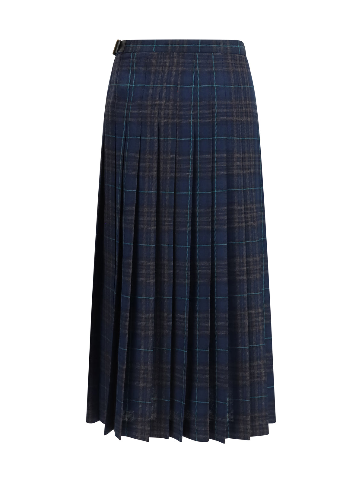 Burberry Pleated check wool-blend Skirt - Dark Clay Blue Check