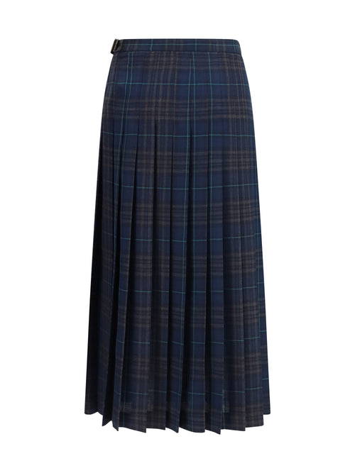 Burberry Pleated check wool-blend Skirt - Dark Clay Blue Check