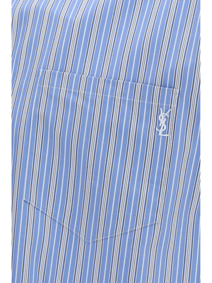 Saint Laurent Cassandre striped cotton Shirt - Bleu Craie Noir
