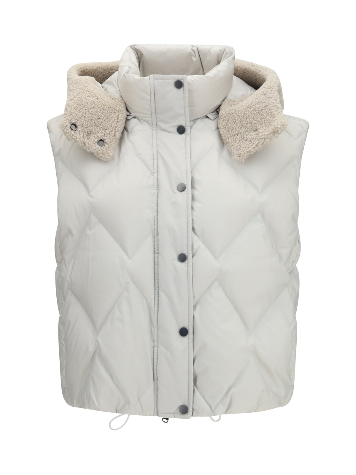 Brunello Cucinelli Padded Vest with shearling Hood - Geyser