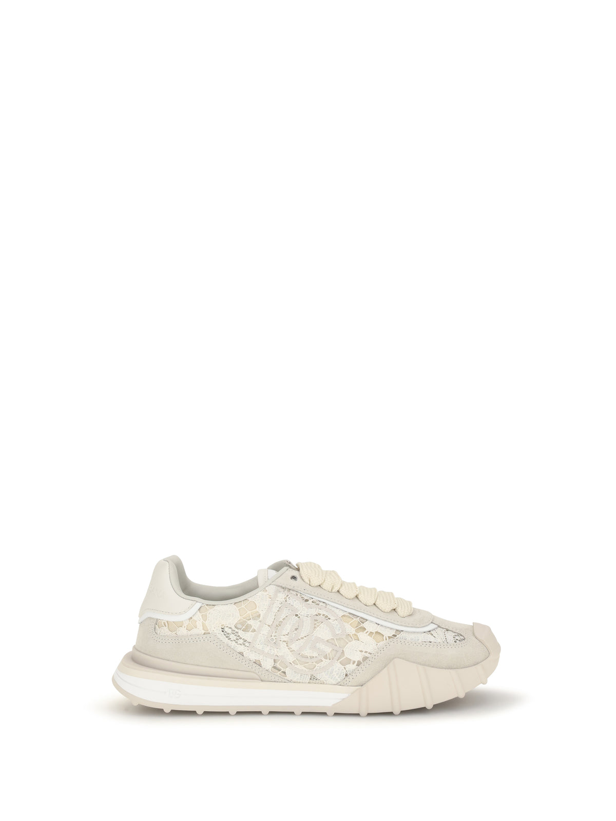 Dolce & Gabbana Leather and lace Sneakers - Beige/Gesso