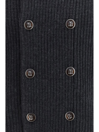 Brunello Cucinelli Marina Cardigan in English Rib Cashmere - Charcoal