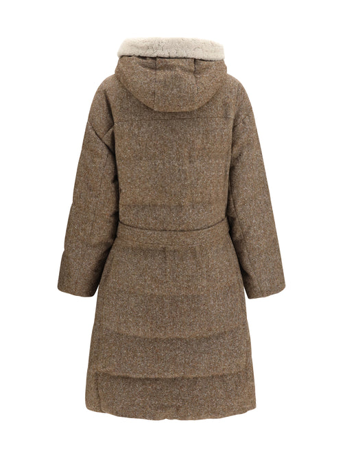 Brunello Cucinelli Long padded Coat with belt - Brown