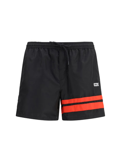 GCDS Logo Swim Shorts - Black/Red