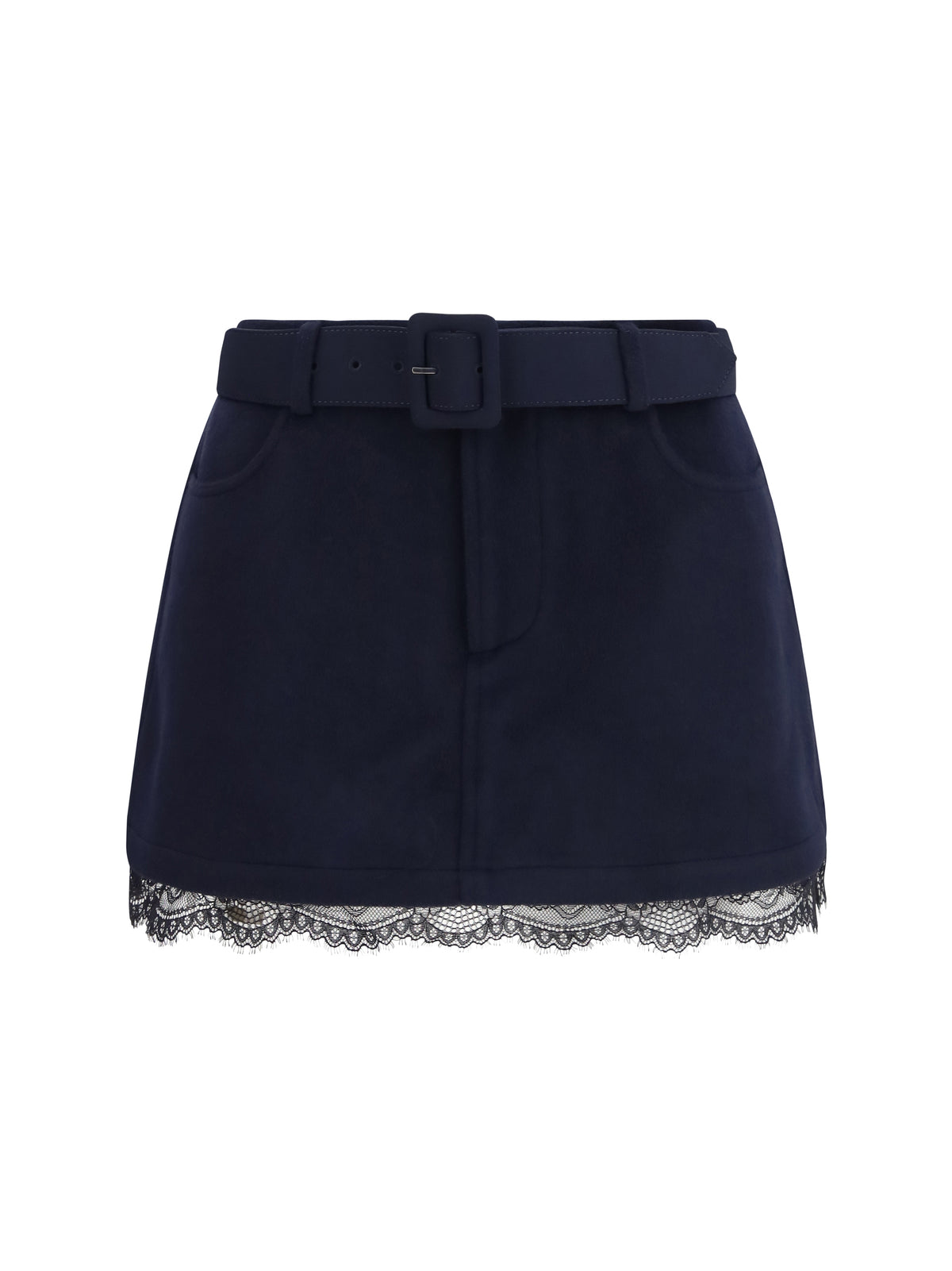 Self-Portrait Wool Shorts with lace - Navy