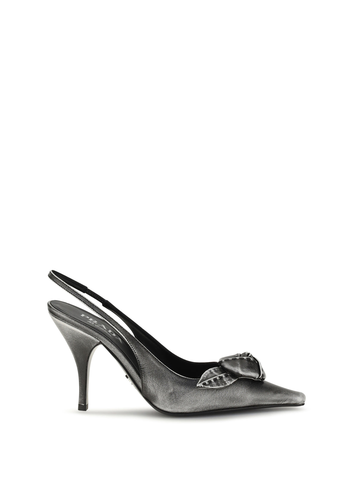 Prada Floral-detail leather Slingback Pumps - Bianco+Nero