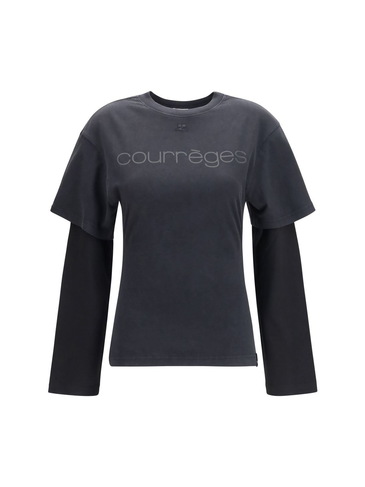 Courrèges Logo print double sleeves T-shirt - Stonewashed Grey/Black