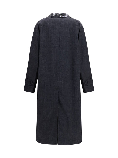Prada Single-breasted mouliné Prince of Wales and embroidered twill Coat - Nero+Agave