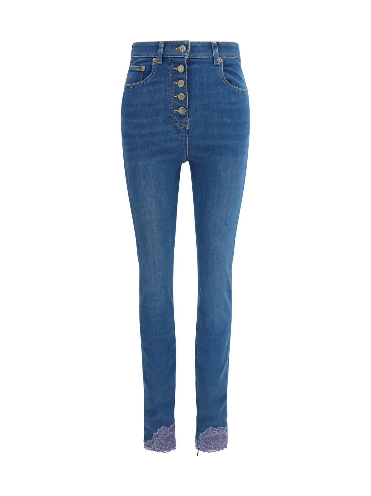 Valentino Fitted Jeans with lace details - Medium Blue Denim