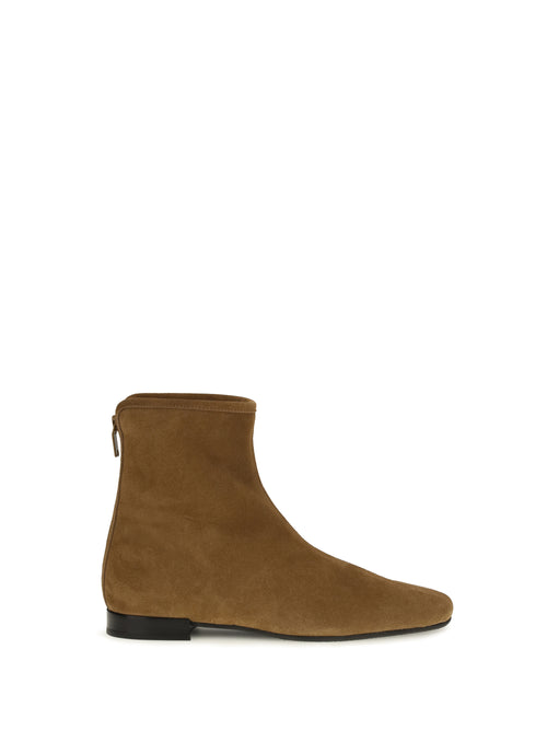 Toteme Suede Booties with shearling lining - Camel/Ecru