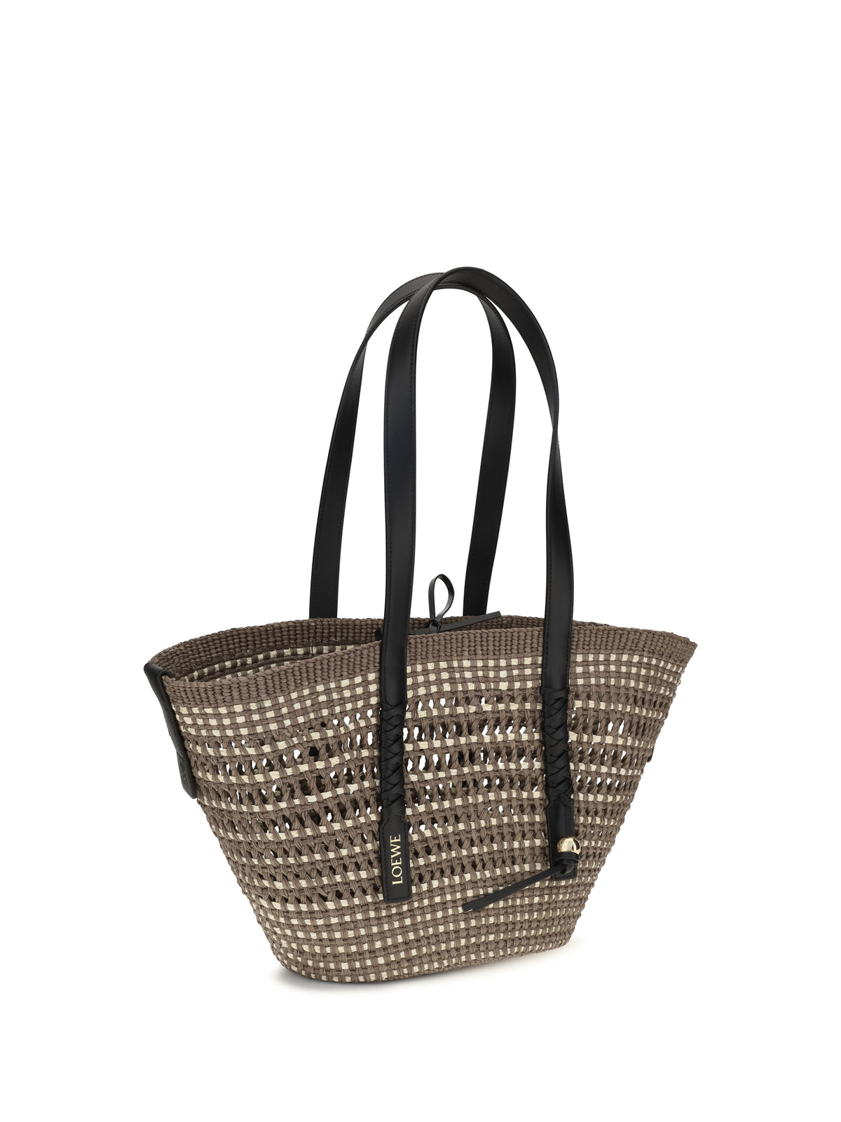 Loewe Medium Braid Basket Shoulder Bag in Iraca palm and calfskin - Khaki/Natural