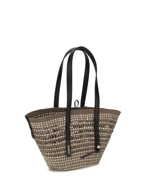 Loewe Medium Braid Basket Shoulder Bag in Iraca palm and calfskin - Khaki/Natural