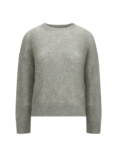 Brunello Cucinelli Openwork sequined crewneck Sweater - Ghiaia+Quarzo