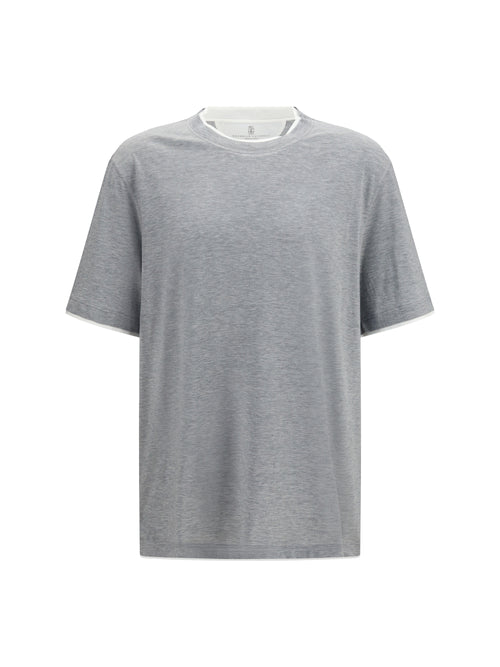 Brunello Cucinelli Silk T-shirt - Grigio+Off White