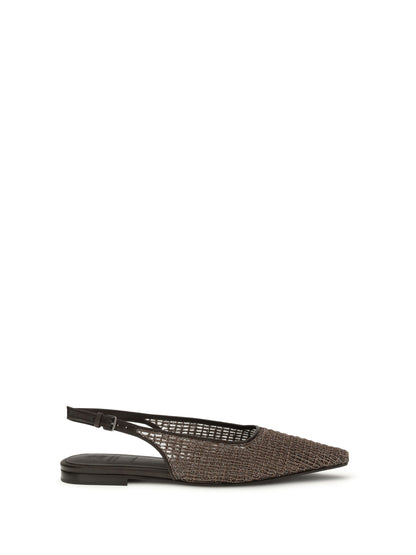 BRUNELLO CUCINELLI Precious Net Embroidery slingback Ballerinas