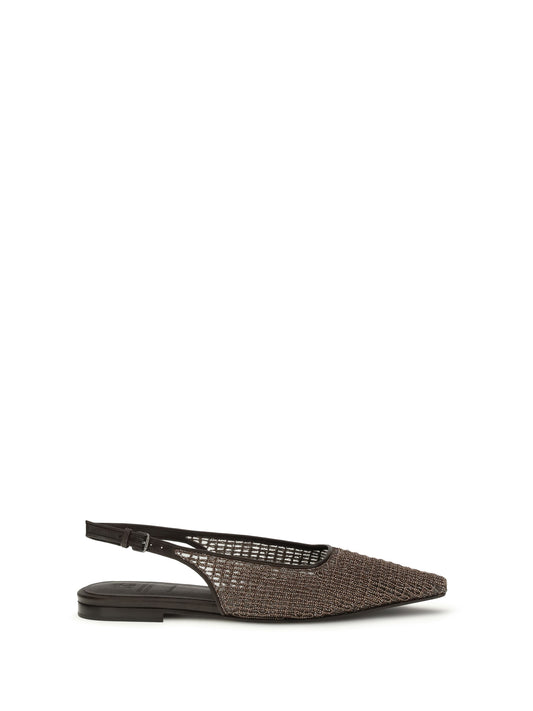 BRUNELLO CUCINELLI Precious Net Embroidery slingback Ballerinas