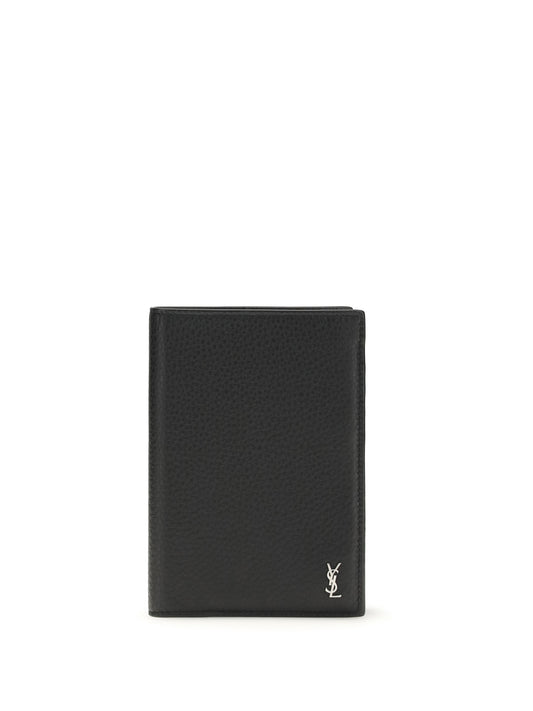SAINT LAURENT Tiny Cassandre Passport Holder in hammered leather