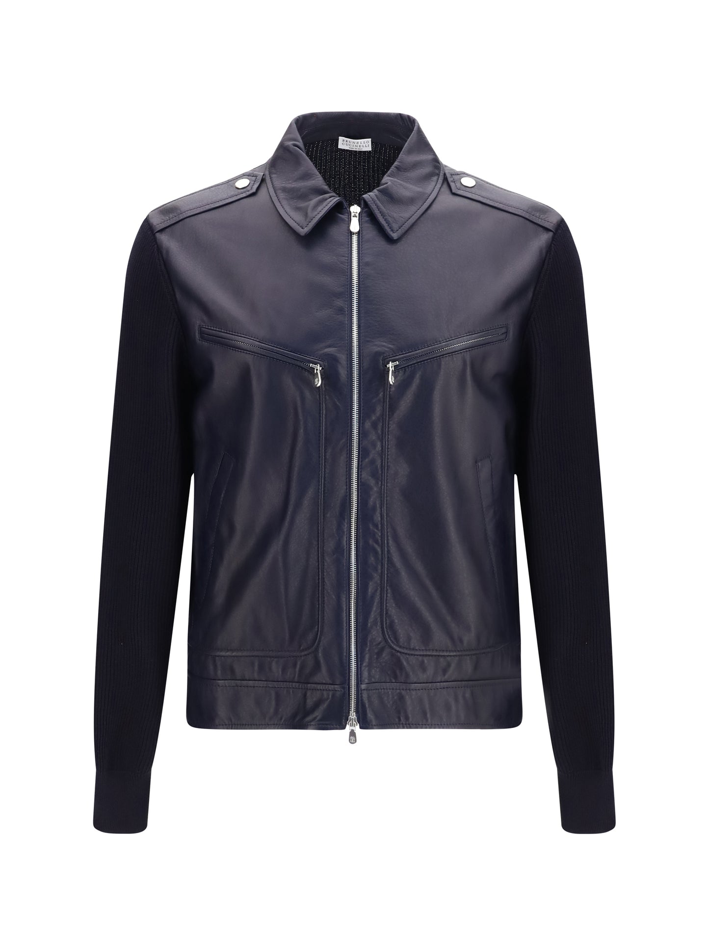 BRUNELLO CUCINELLI Leather and knit Jacket