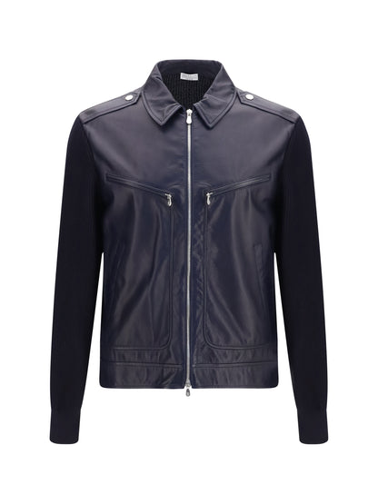 BRUNELLO CUCINELLI Leather and knit Jacket
