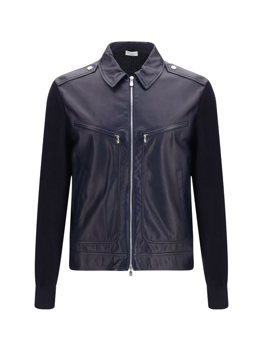 BRUNELLO CUCINELLI Leather and knit Jacket