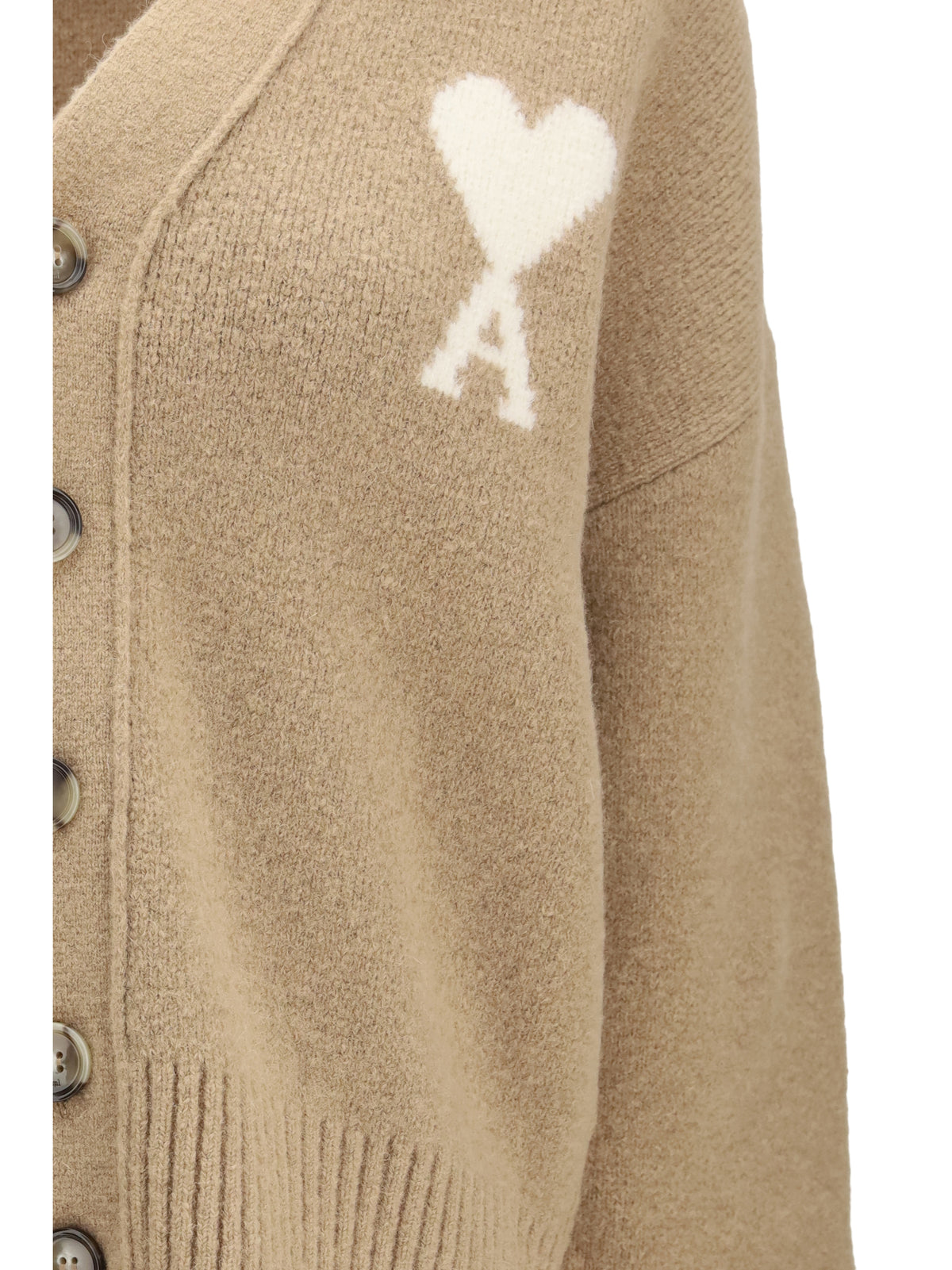 Ami Paris Ami de Coeur Cardigan in alpaca - Beige Mastic/Ecru