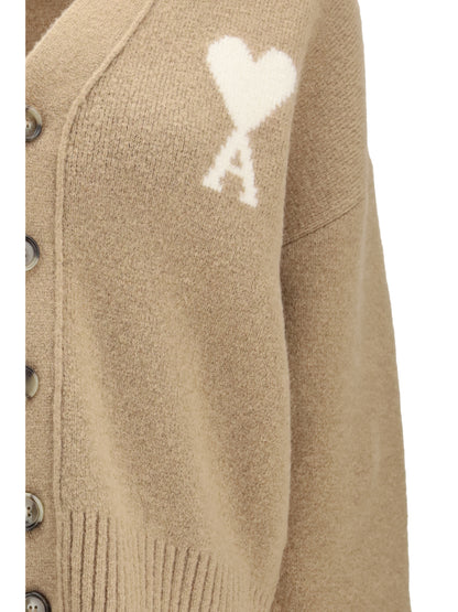 Ami Paris Ami de Coeur Cardigan in alpaca - Beige Mastic/Ecru