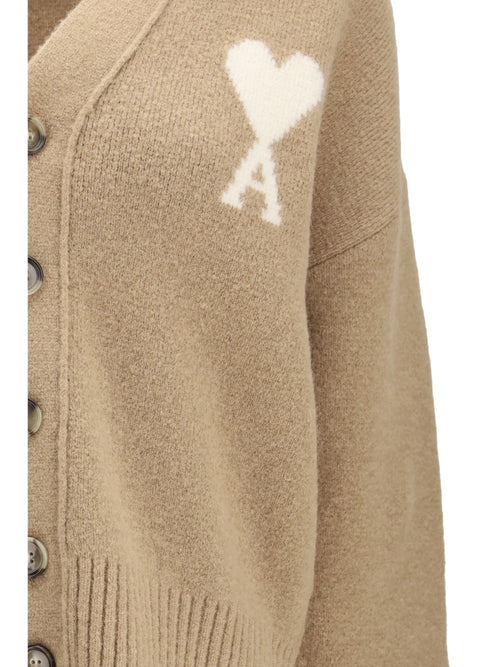 Ami Paris Ami de Coeur Cardigan in alpaca - Beige Mastic/Ecru