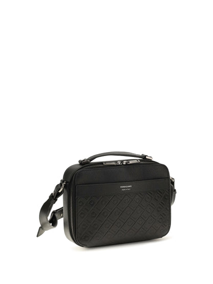 Ferragamo Leather crossbody Bag with embossed Gancini pattern - Black