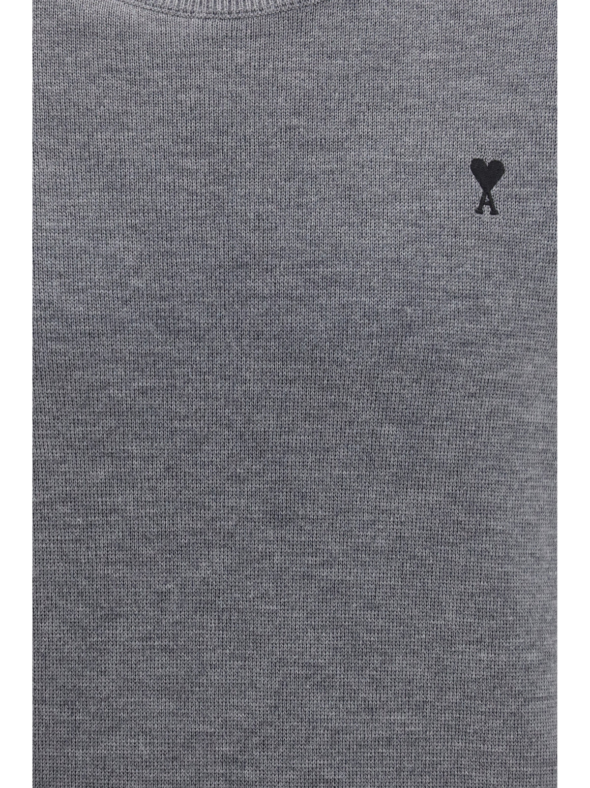 Ami Paris Pull Col Rond Ami De Coeur - Gris Cendre Chine/Noir