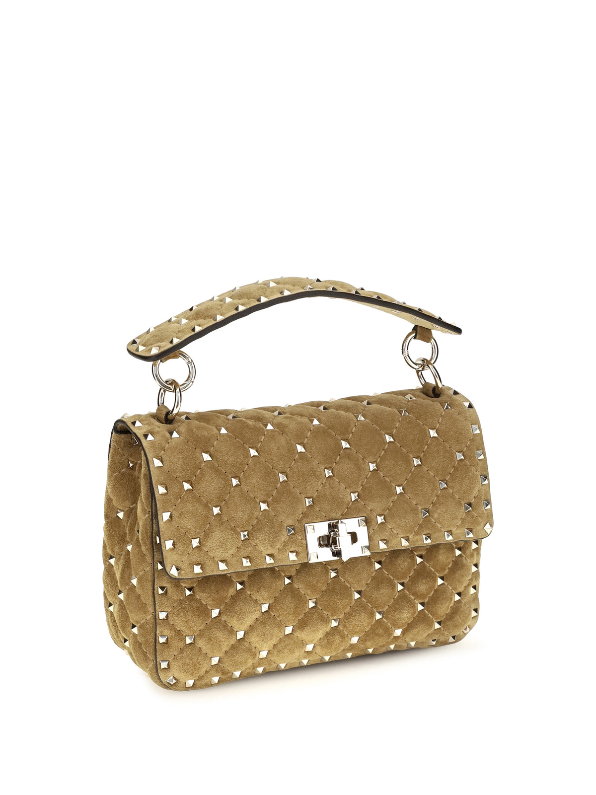Valentino Garavani Medium Rockstud Spike suede Top Handle Bag - Havana Beige