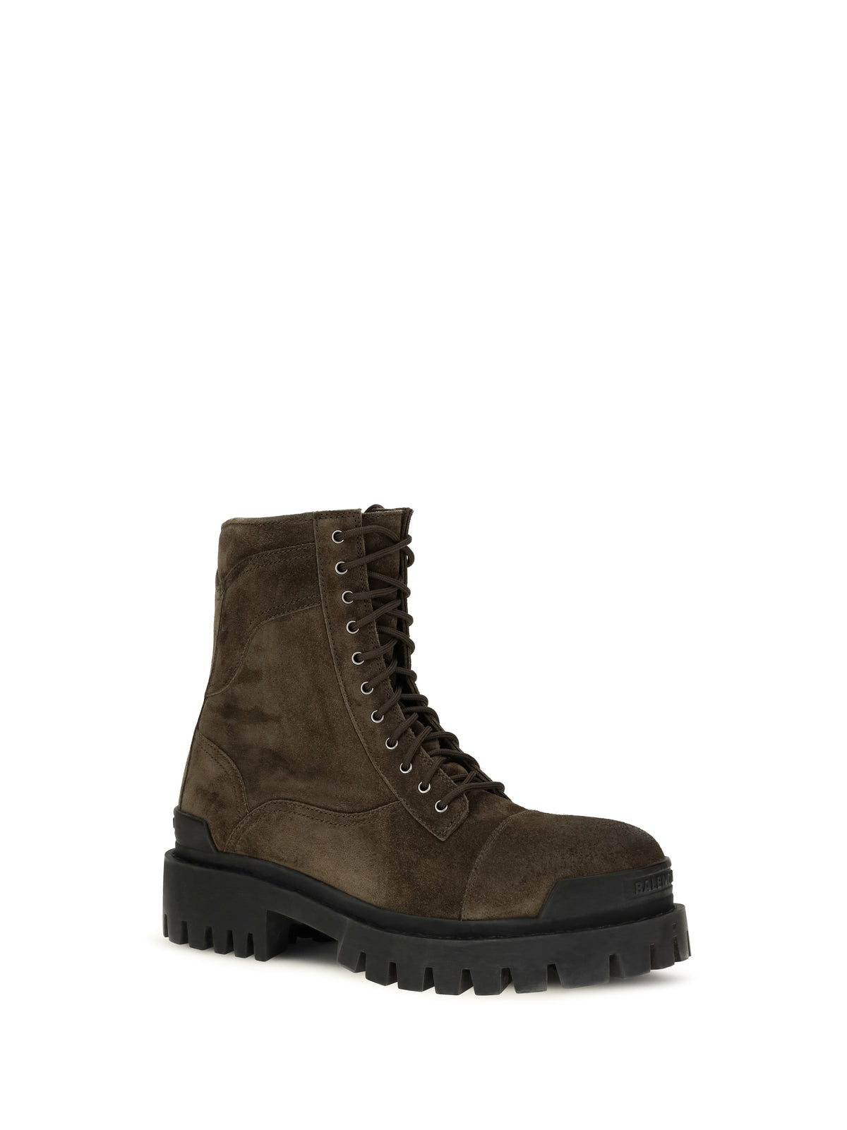 Balenciaga Combat Strike waxed suede calf leather Boots - Olive/Ag Silver