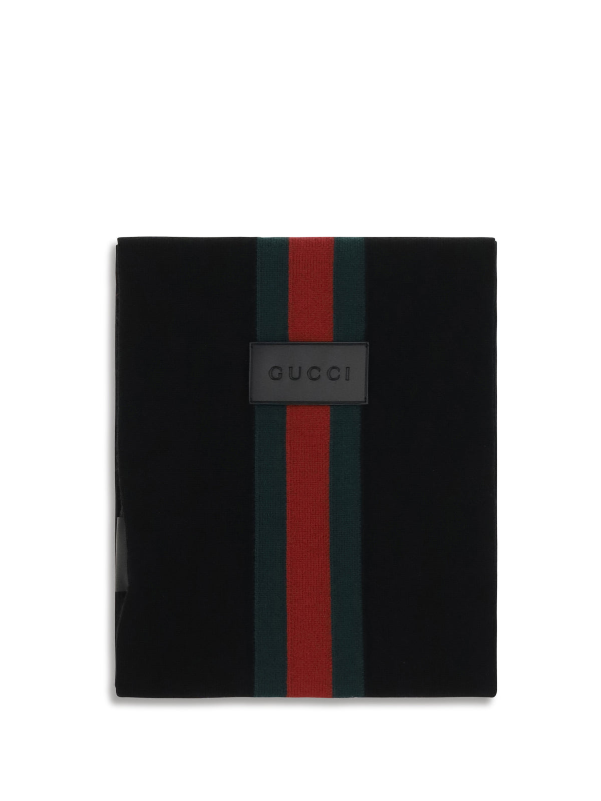 Gucci Wool Scarf with Web Stripe - Black/Dark Green