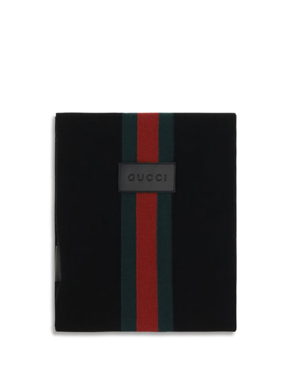 Gucci Wool Scarf with Web Stripe - Black/Dark Green